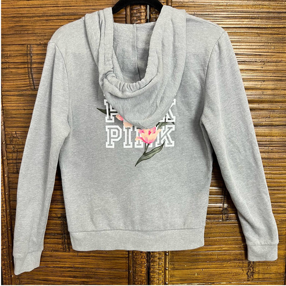 Victoria's Secret PINK Y2K Heathered Gray Full Zip Flower HOODED SWEATSHIRT S - Picture 3 of 4